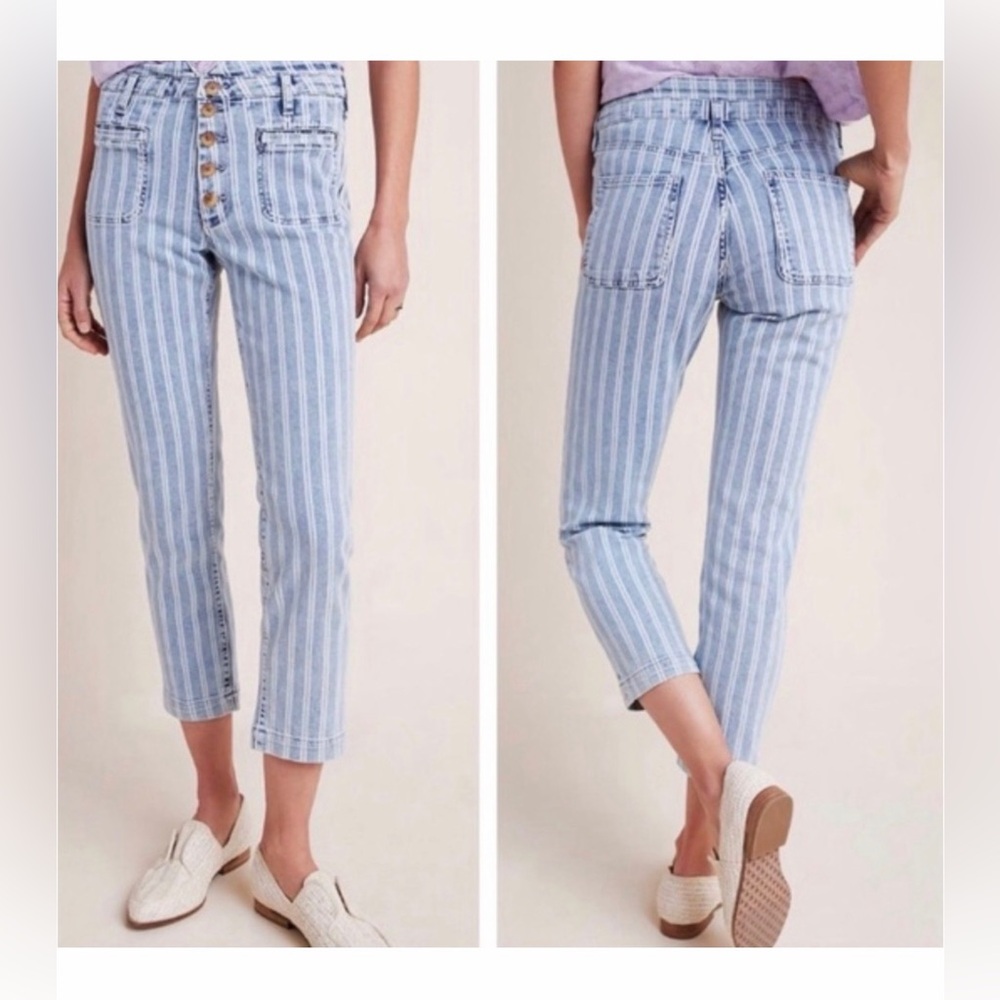 Pilcro and the Letterpress Light Blue Striped Cropped Jeans